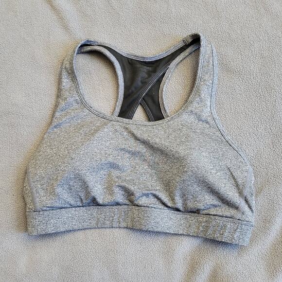 REEBOK Sports Bra Womens Large Heathered Gray Padded Peekaboo Back Run Gym Yoga - Picture 11 of 12